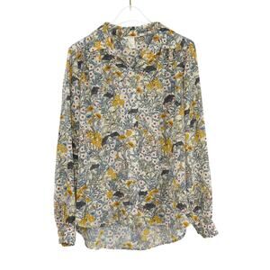 H&M White & Yellow Floral Button Up Long Sleeve Blouse Size 6 Small